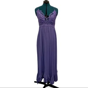Free People Lacy Boho Maxi Dress Periwinkle Blue EUC - size M